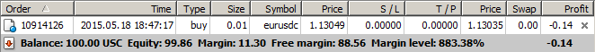 Cent Account Example of Balance, Order, and Margin