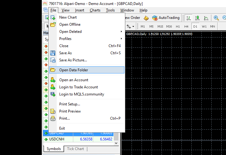 Open data folder in another platform