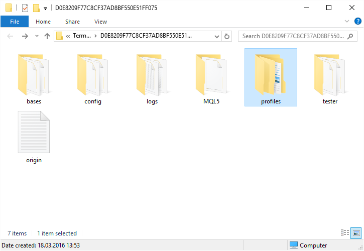 Opening profiles folder in MT5