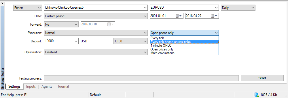 Strategy Tester settings in МТ5