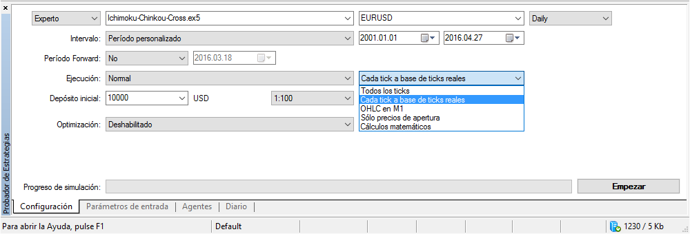 Configurando el Probador de Estrategia de MT5