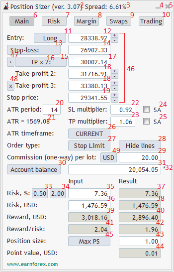 Position Sizer - EA Interface - Main Tab