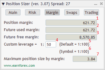 Position Sizer - интерфейс советника - вкладка маржи