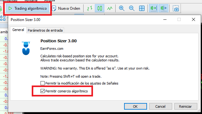 MetaTrader 5 - Permitir el trading algorítmico para los Asesores Expertos