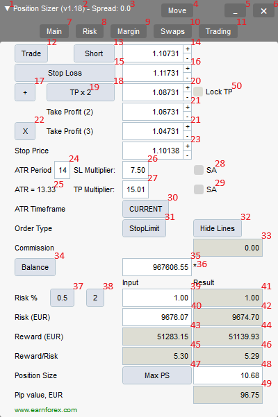 Position Sizer - cBot Interface - Main Tab