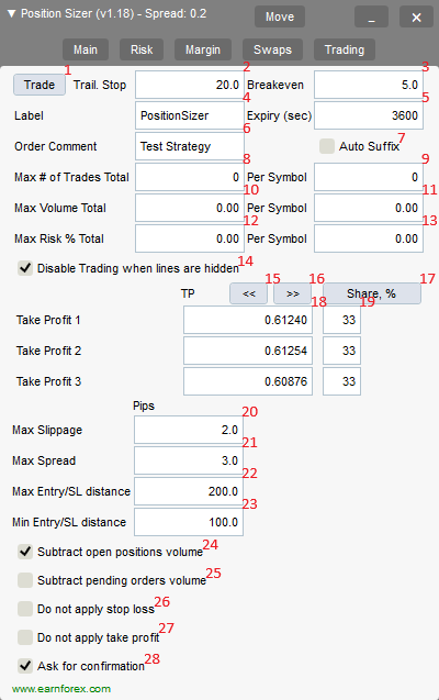 Position Sizer - cBot Interface - Trading Tab