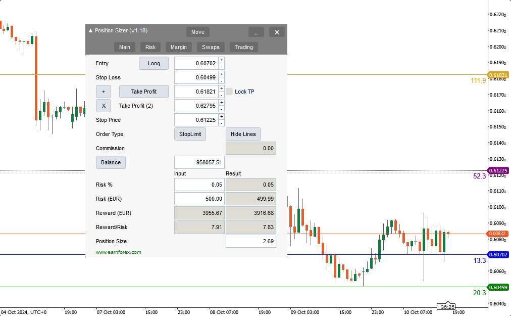 Position Sizer for cTrader - Main Tab on White Background