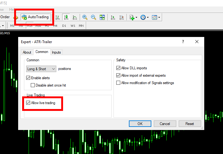 Activar AutoTrading o Trading algorítmico