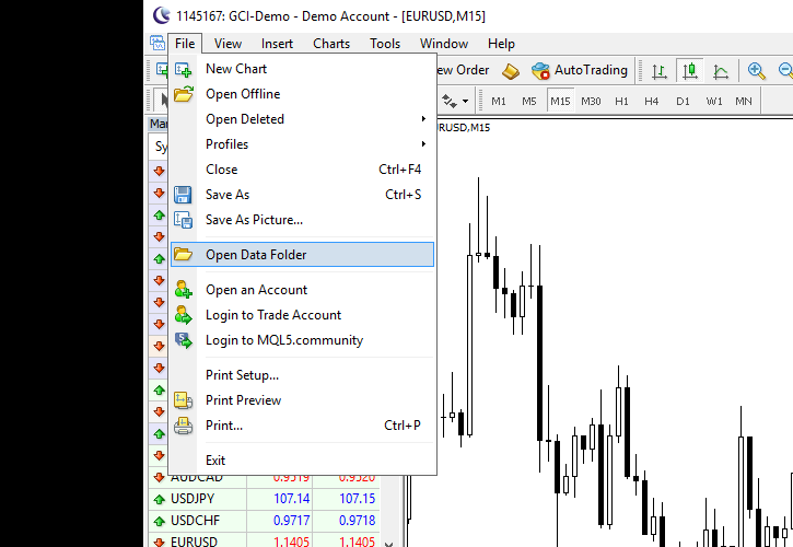 在 MetaTrader 中打开数据文件夹