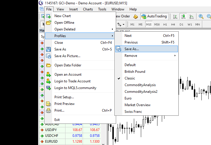 Save all your current charts into a new profile