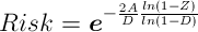 Риск = e ^ -((2 * A / D) * (ln(1 - Z)/ln(1 - D))) Риск = e ^ -((2 * A / D) * (ln(1 - Z)/ln(1 - D)))