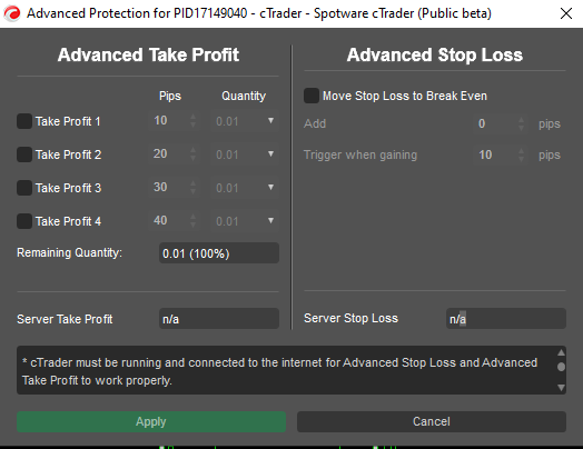 cTrader - Adding advanced protection to a trade