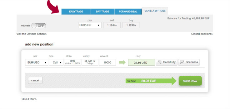 Trading vanilla options with easyMarkets