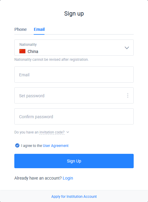 Huobi - Sign Up Form