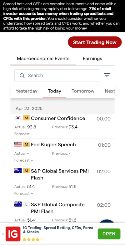 IG Calendar - Mobile View