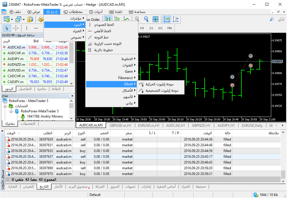 تطبيق سريع لموجات إليوت في MT5