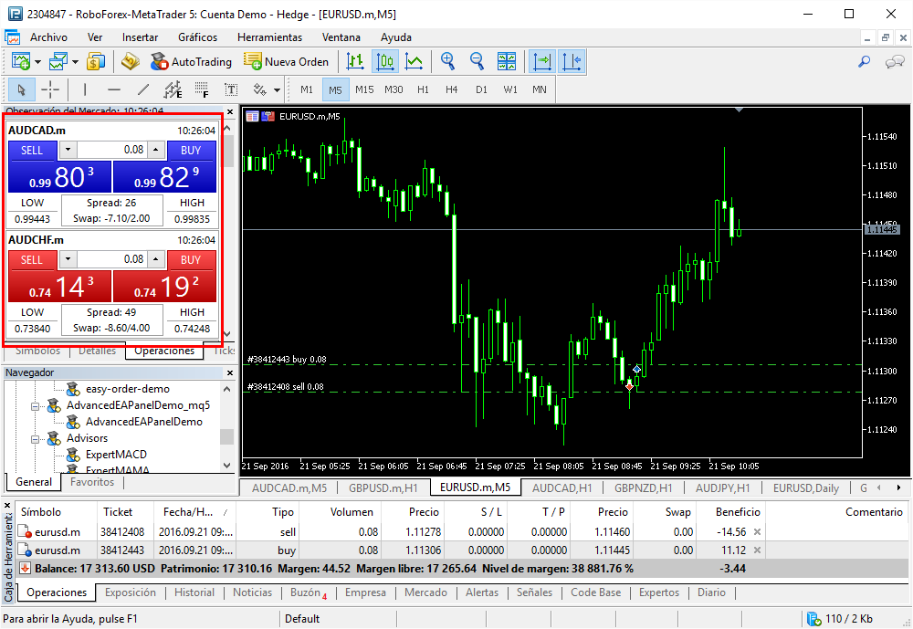 Panel de One Click Trading en MT5