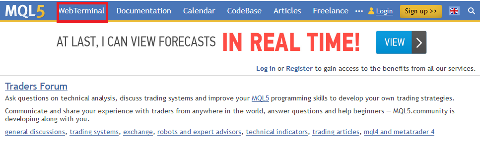 MQL5.com网站上的WebTerminal链接