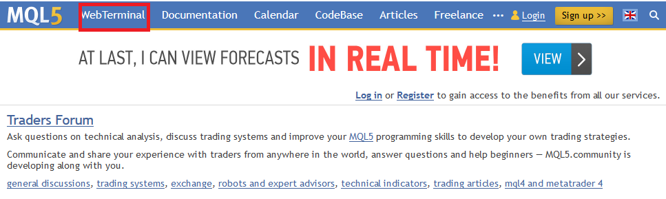 رابط WebTerminal على MQL5.com 