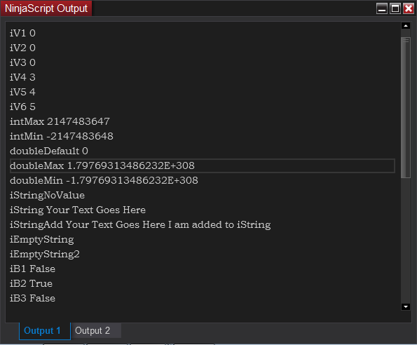 NinjaScript: окно Output