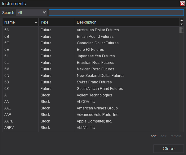 NinjaTrader - Instruments