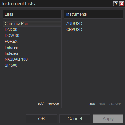 NinjaTrader: Instrument List