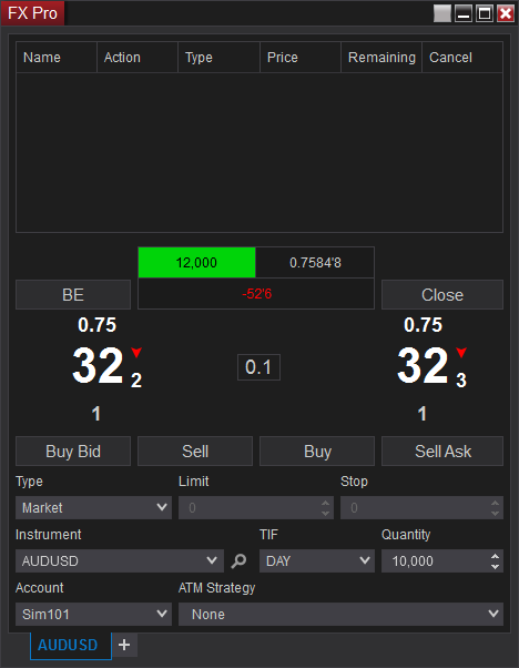 NinjaTrader: ордер FX Pro