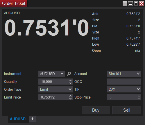 NinjaTrader: Order Ticket