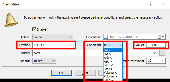 Choose Symbol, Condition and Value Choose Symbol, Condition and Value