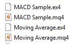 Archivos de MetaTrader 4 con extensiones .ex4 y .mq4