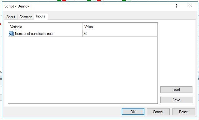 How to Get Candlestick and Bar Prices in MQL4 - Test Script Input Parameters