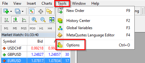 MetaTrader 4 - Инструменты - Опции