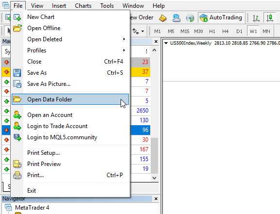 在 MetaTrader 中打开数据文件夹