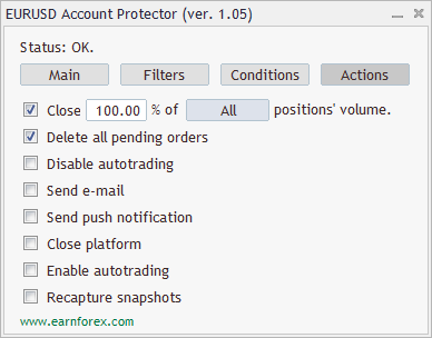 Account Protector - Interface - Actions Tab