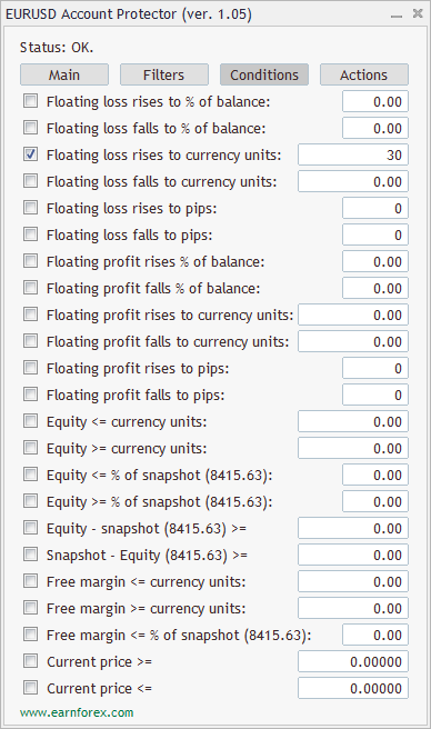 Account Protector - Interface - Conditions Tab