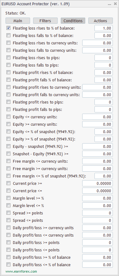 Account Protector - Interface - Conditions Tab