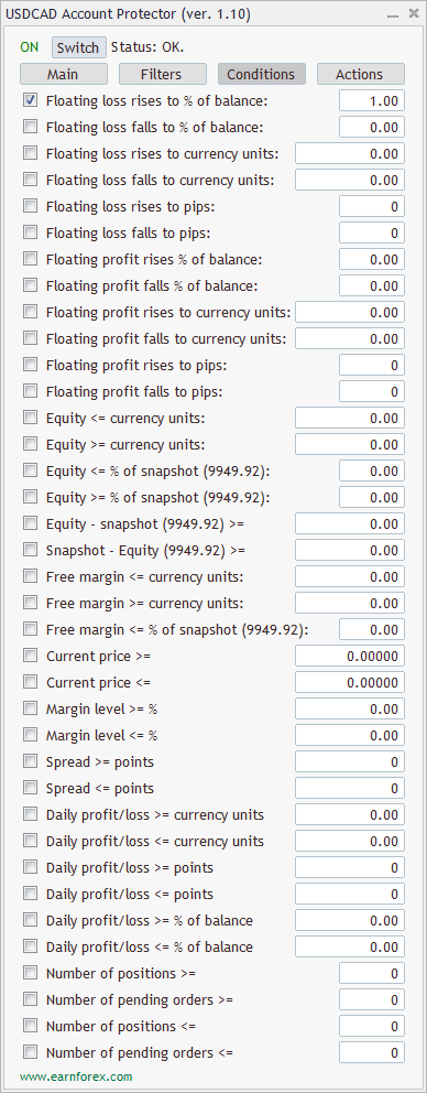 Account Protector - Interface - Conditions Tab