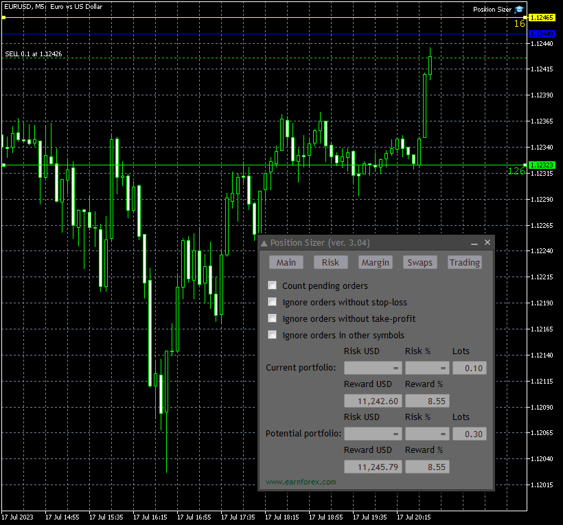 Position Sizer - Risk Tab on Black Background