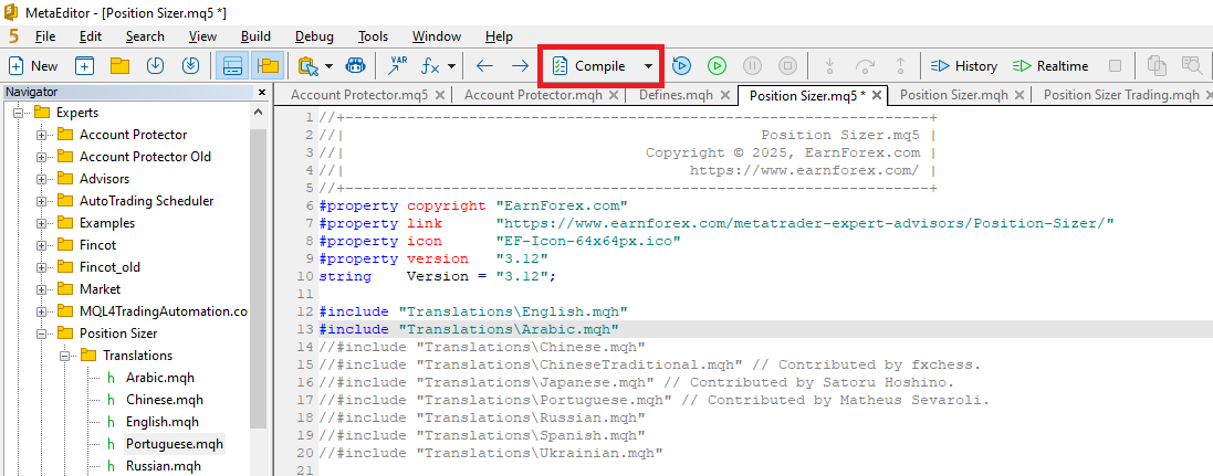 Position Sizer – التجميع مع ترجمة جديدة