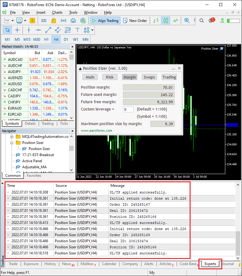 Reporting Problems with Position Sizer - Experts Output