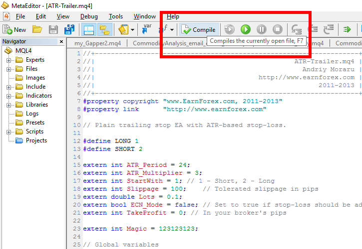 Скомпилировать торговый советник
