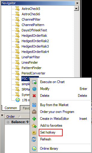 MetaTrader - How to Set Hotkey for a Script