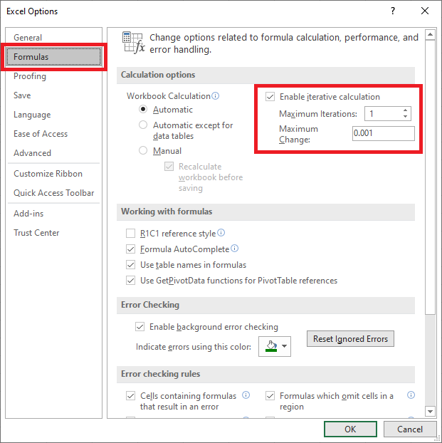 How to enable iterative calculation in Excel for Trading Journal