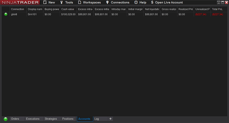 NinjaTrader – قائمة الحسابات