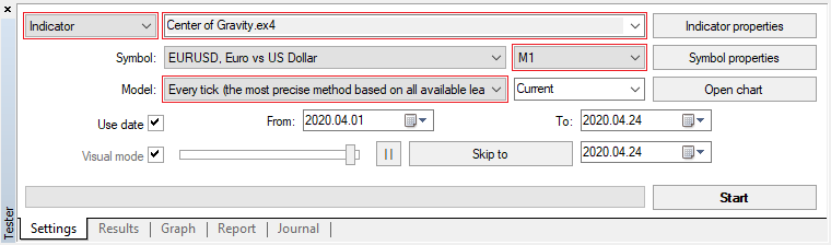 Setting up the Strategy Tester to check an indicator for repainting