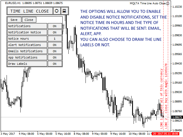 Timer Options Let You Enable Notifications, Set Time in Hours, Choose Type of Alerts, Turn On Line Labels.