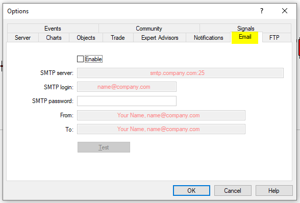 Configuring Email Server and Address for Email Alerts in MT4/MT5 Configuring Email Server and Address for Email Alerts in MT4/MT5