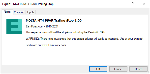 About MT4 PSAR Trailing Stop EA