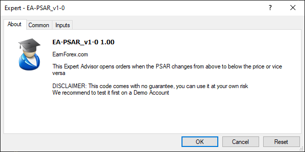 About PSAR MT4 Expert Advisor