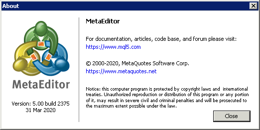 Latest version of MetaEditor 4 at the time of writing Latest version of MetaEditor 4 at the time of writing